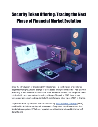 Security Token Offering: Tracing the Next Phase of Financial Market Evolution