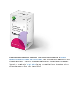 Tenofovir Disoproxil Fumarate, Emtricitabine, and Efavirenz tablets