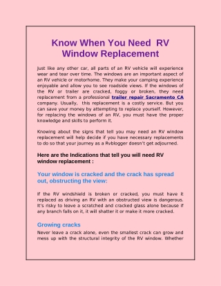 Know When You Need  RV Window Replacement