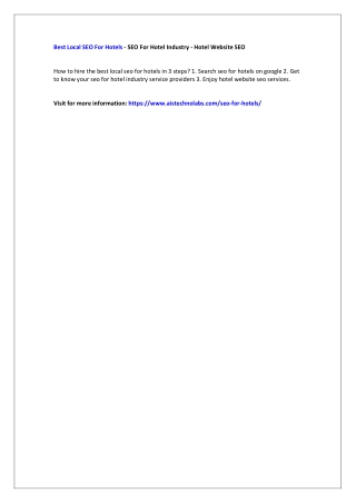 Best Local SEO For Hotels - SEO For Hotel Industry - Hotel Website SEO