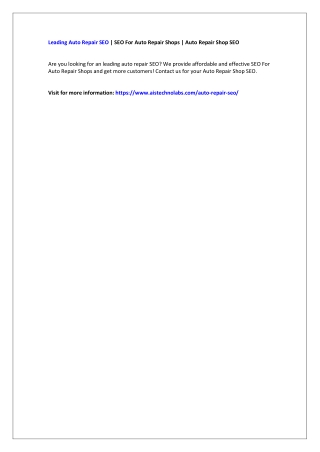 Leading Auto Repair SEO | SEO For Auto Repair Shops | Auto Repair Shop SEO