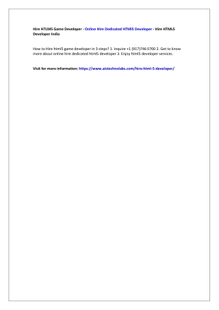 Hire HTLM5 Game Developer - Online Hire Dedicated HTMl5 Developer