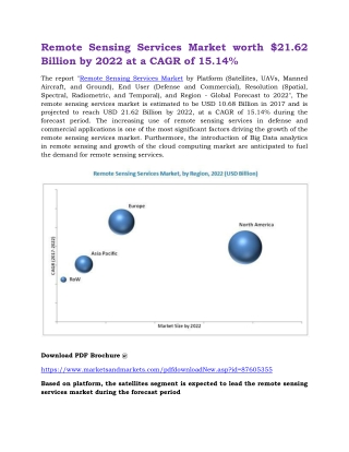 Remote Sensing Services Market worth 21.62 Billion USD by 2022 at a CAGR of 15.14%