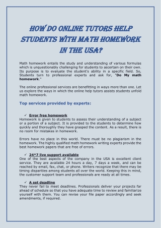 How do online tutors help students with math homework in the USA
