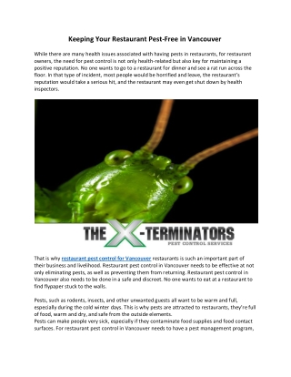 Keeping Your Restaurant Pest-Free in Vancouver