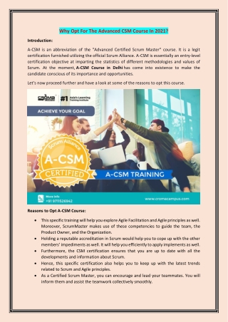 Why Opt For The Advanced CSM Course In 2021?