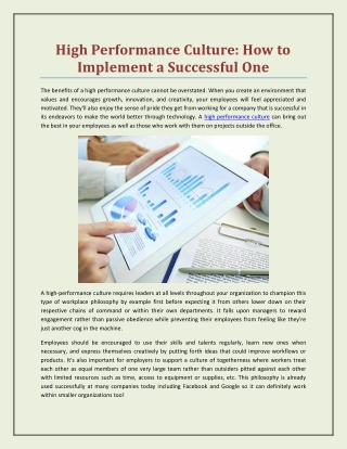 High Performance Culture: How to Implement a Successful One