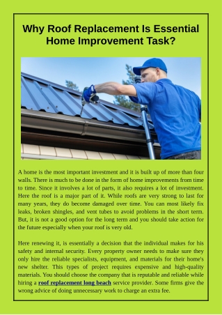 Why Roof Replacement Is Essential Home Improvement Task?