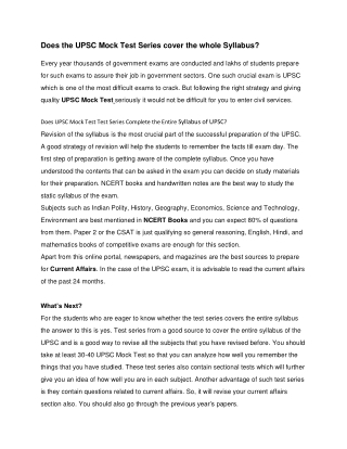 Does the UPSC Mock Test Series cover the whole Syllabus-converted