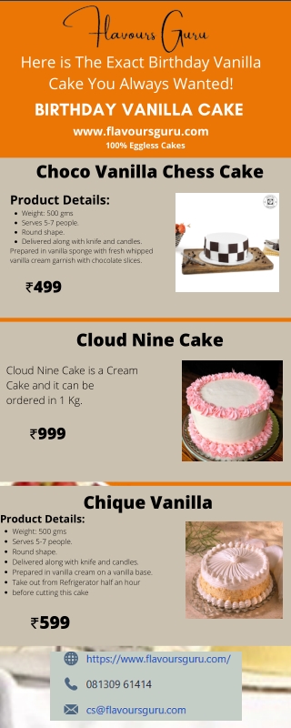 Order Now! Delicious Vanilla Cakes Online With 10% OFF in Gurgaon, Delhi NCR