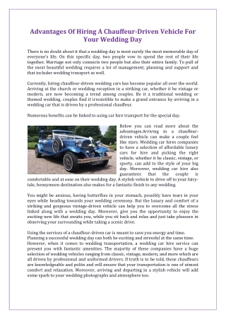 Advantages Of Hiring A Chauffeur-Driven Vehicle For Your Wedding Day