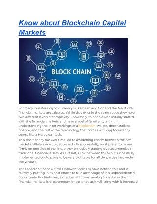 Know about Blockchain Capital Markets