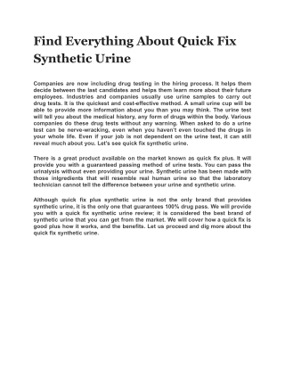 Find Everything About Quick Fix Synthetic Urine