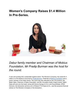 Women's Company Raises $1.4 Million In Pre-Series.