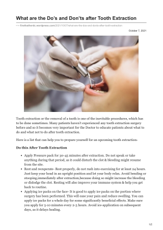 What are the Dos and Donts after Tooth Extraction
