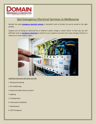 Get Emergency Electrical Services in Melbourne