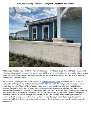 PDF - Give New Meaning To Outdoor Living With Cast Stone Wall Veneer