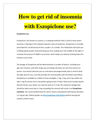 How to get rid of insomnia with Eszopiclone use?