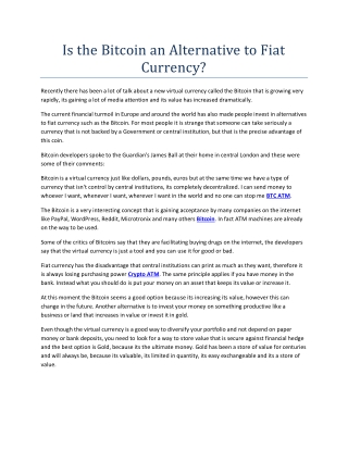 Is the Bitcoin an Alternative to Fiat Currency