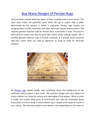 Buy Many Designs of Persian Rugs