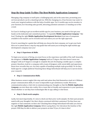 Step-By-Step Guide To Hire The Best Mobile Application Company!
