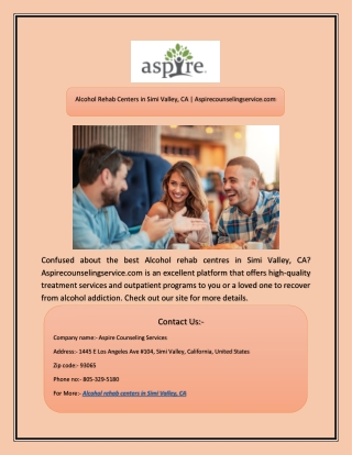Alcohol Rehab Centers in Simi Valley, CA | Aspirecounselingservice.com