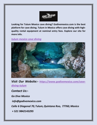 Tulum Mexico Cave Diving | Godivemexico.com