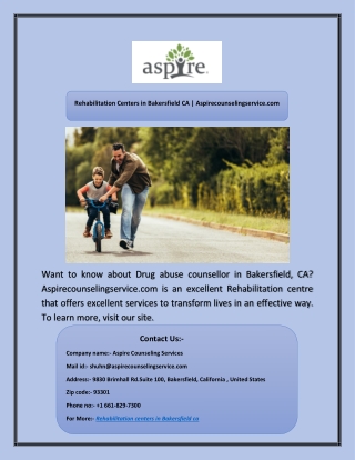 Rehabilitation Centers in Bakersfield CA | Aspirecounselingservice.com