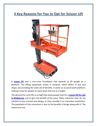 4 Key Reasons for You to Opt for Scissor Lift