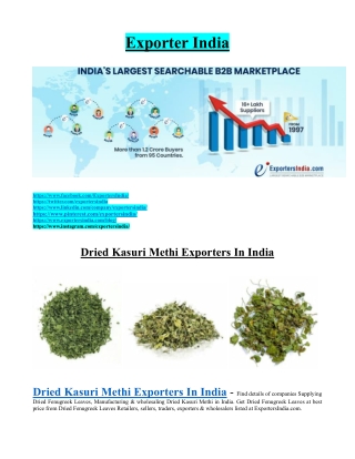 Dried Kasuri Methi Exporters In India