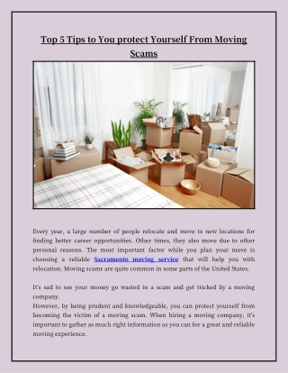 Top 5 Tips to You protect Yourself From Moving Scams