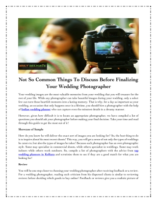 Not So Common Things To Discuss Before Finalizing Your Wedding Photographer