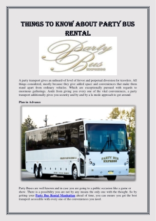 Things to Know About Party Bus Rental