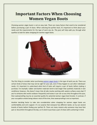 Important Factors When Choosing Women Vegan Boots