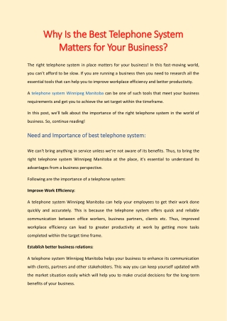 Why Is the Best Telephone System Matters for Your Business