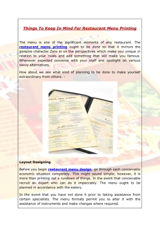 Things To Keep In Mind For Restaurant Menu Printing