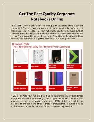 Get The Best Quality Corporate Notebooks Online