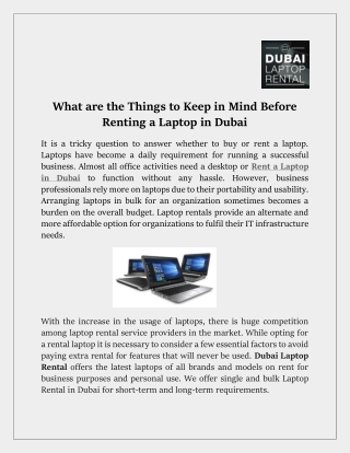 What are the Things to Keep in Mind Before Renting a Laptop in Dubai?