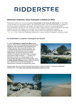 Ridderstee Ouddorp Duin: Ein traumhafter Ferienpark in Holland am Meer