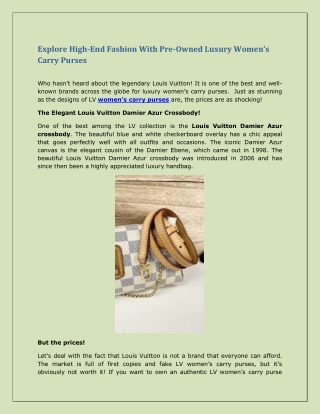 Explore High-End Fashion With Pre-Owned Luxury Women’s Carry Purses