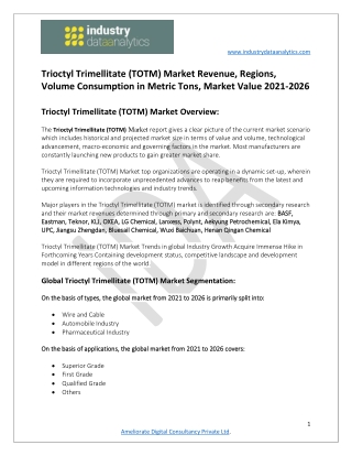 Trioctyl Trimellitate (TOTM) Market  Industry Statistics, Development Plans 2021