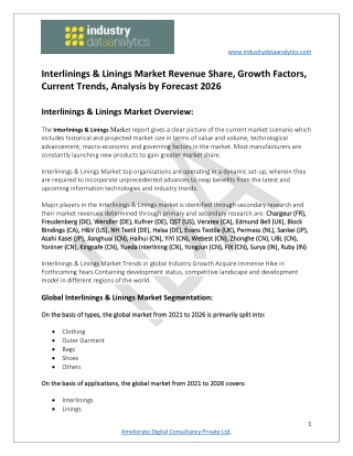 Interlinings & Linings Market Driving Growth and Opportunity Outlook 2021-2026