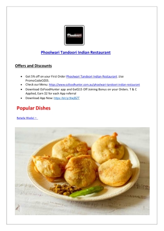 25% Off - Phoolwari Tandoori Indian Restaurant Menu in Ringwood, VIC.