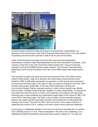 Godrej Greens- Providing Luxurious Amenities