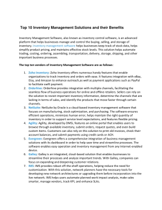 Top 10 Inventory Management Solutions and their Benefits