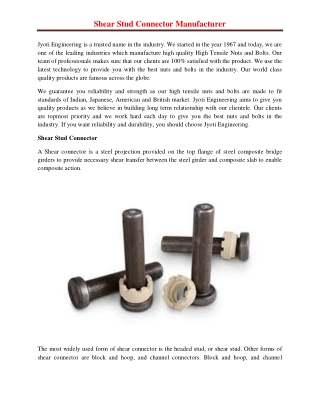 Shear Stud Connector Manufacturer