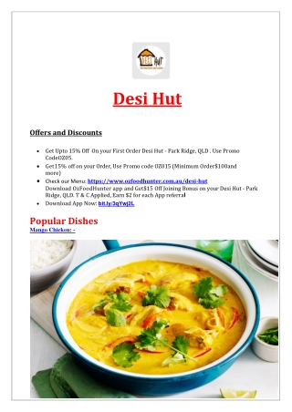 15% Off - Desi Hut Indian Restaurant - Park Ridge, QLD