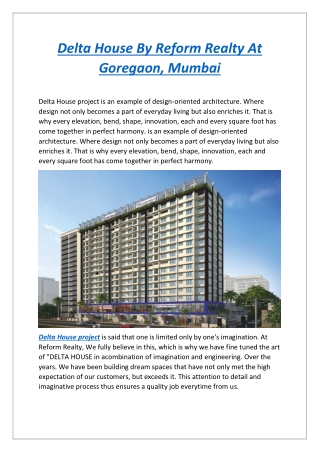 Delta House By Reform Realty At Goregaon, Mumbai - Dwello