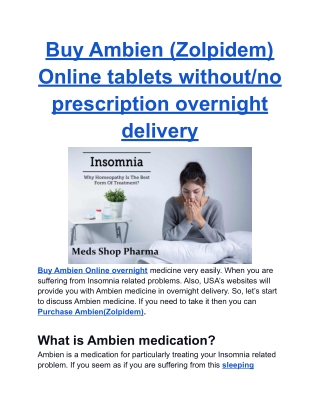 Buy Ambien (Zolpidem) Online tablets without_no prescription overnight delivery