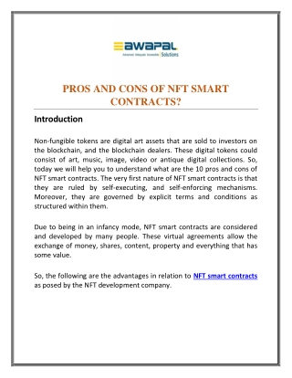 PROS AND CONS OF NFT SMART CONTRACTS | Awapal Solutions